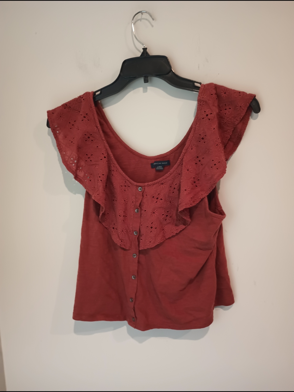 American Eagle Outfitters Rust Red Eyelet Ruffle Crop Tank